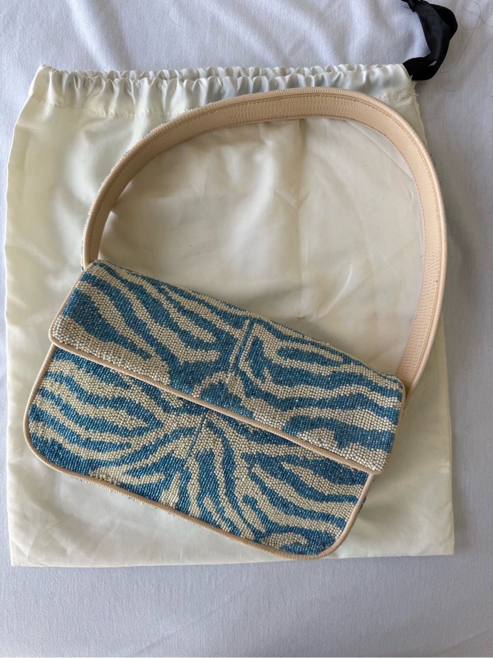STAUD Blue and Cream Zebra Beaded Shoulder Bag - Picture 6 of 6